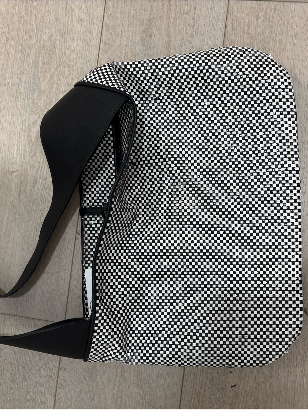 Monochrome Checker Shoulder Bag with Black Strap